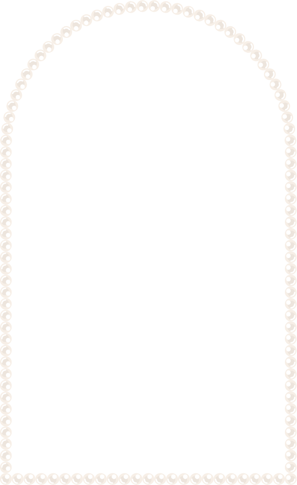 A frame with rounded corners at the top, the entire frame is made of pearls